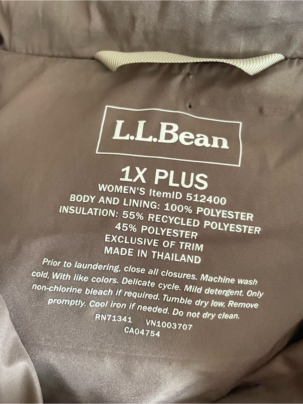 L.L.Bean Mountain Classic Puffer Jacket Colorblock Taupe Brown 1X Plus - Picture 2 of 4